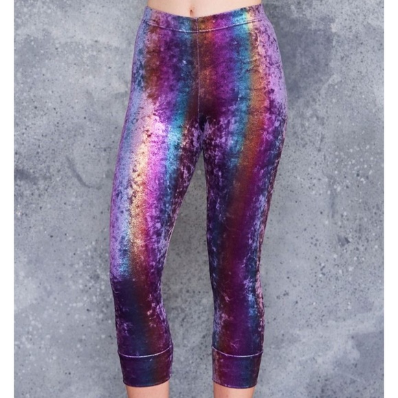 Blackmilk Pants - Blackmilk 
VELVET RAINBOW CROPPED LEGGINGS